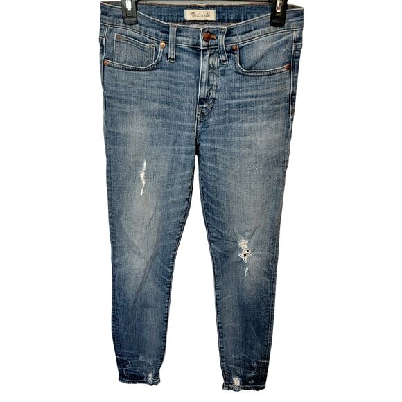 Madewell Light Wash 9 inch High Waisted Distressed Classic Skinny Jeans Size 27 - Picture 1 of 10